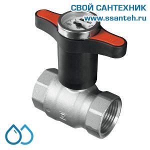 14632 HERZ 1220166 Кран шаровой красная ручка с термометром, DN50, PN25, 0...+120°C, Kvs 270 м3/час, никелированный