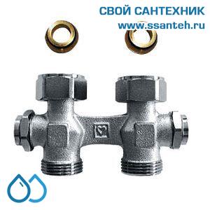 14852 HERZ 1346601 Узел Н-образный для нижнего подключения прямой, 3/4"(конус)-3/4"(ЕК), 90°C, 10 бар, двусторонний слив и наполнение