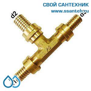 18123 Herz, P551400 Тройник латунный под надвижную гильзу, 14x2,0-14x2,0-14x2,0